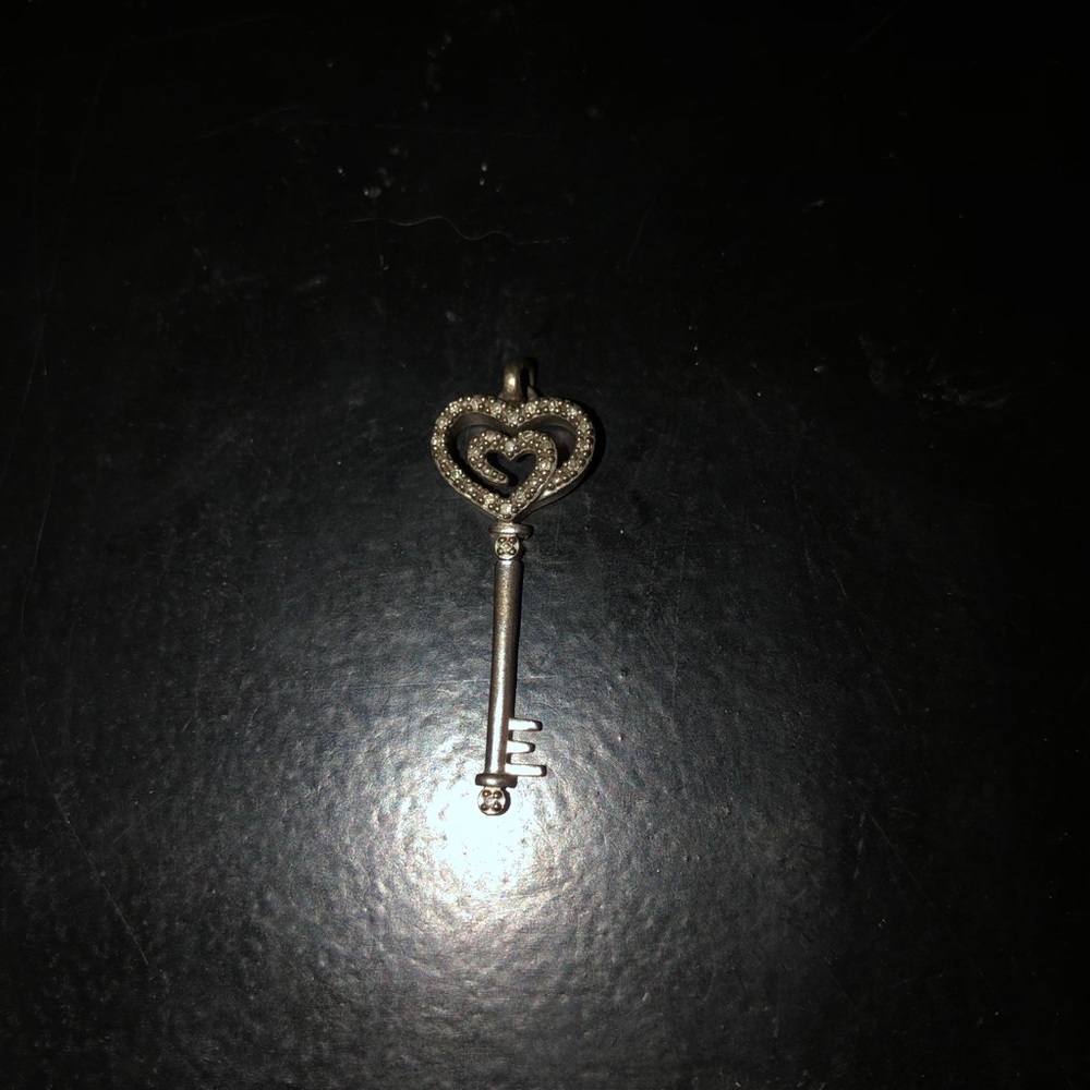 Silver & Diamond Heart Key Pendant